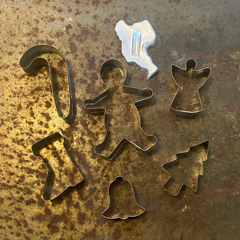 Christmas Holiday Metal Cookie Cutters- Lot of Seven- Candy Cane, Santa, Angel